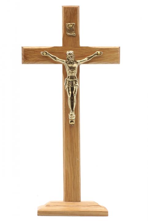 Álló fa feszület natúr színben, 18 cm-es