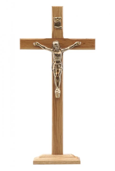 Álló fa feszület natúr színben, 24 cm-es