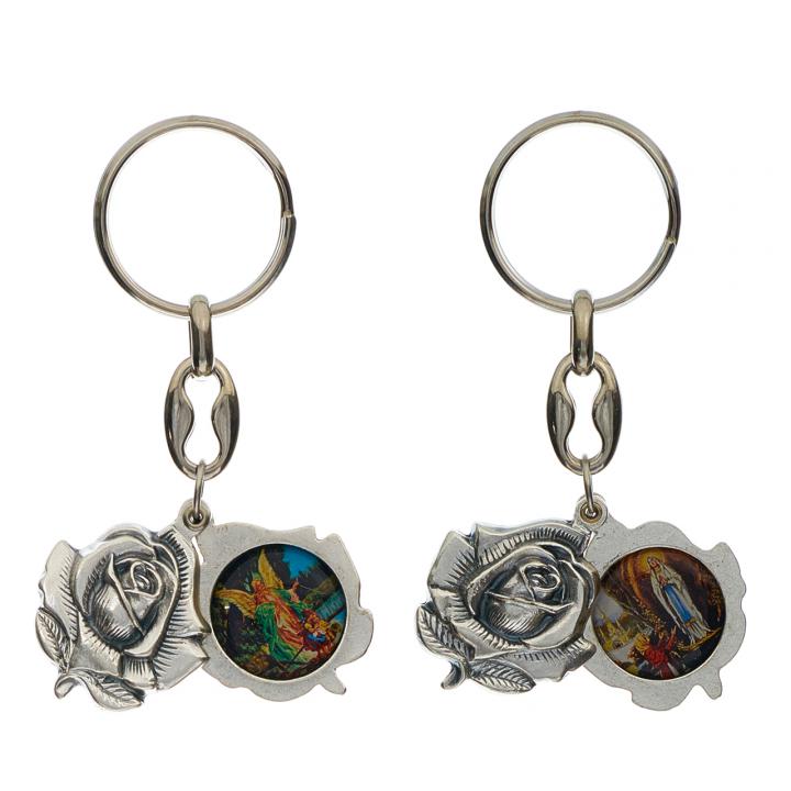 Kulcstartó, színes képekkel, rózsás