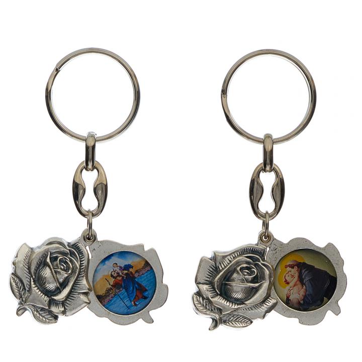 Kulcstartó, színes képekkel, rózsás