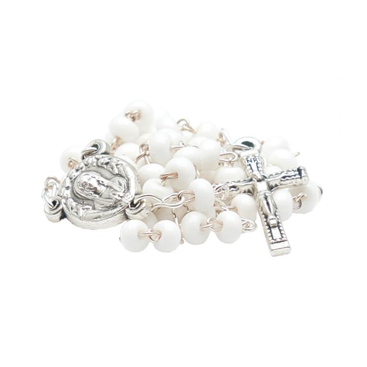 Üveg, fehér, gyermek, 5-tizedes rózsafüzér