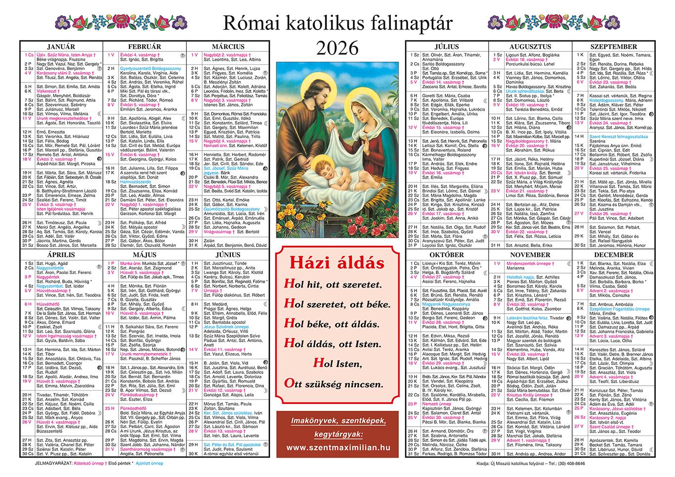 Egylapos falinaptár 2026