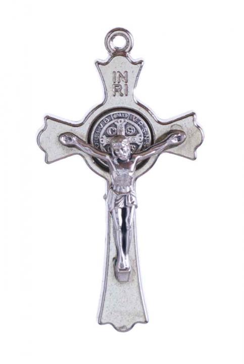 Szent Benedek fémkereszt ezüst színben, 5 cm-es