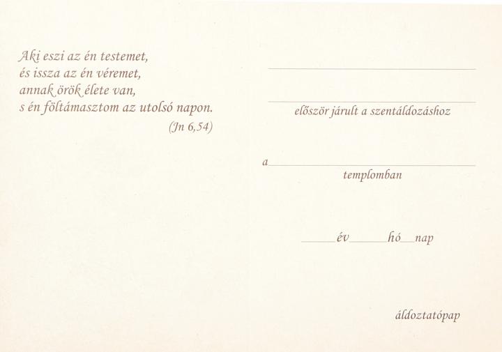 Emléklap első szentáldozásra