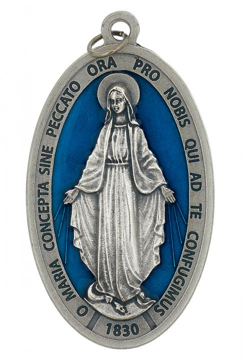 Érem Csodás Mária, kék díszítéssel, 8,8 cm