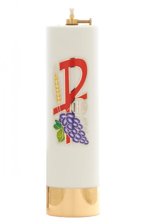 Olajgyertya, krém színű, Pax felirattal, állítható kanócos, 26 cm-es