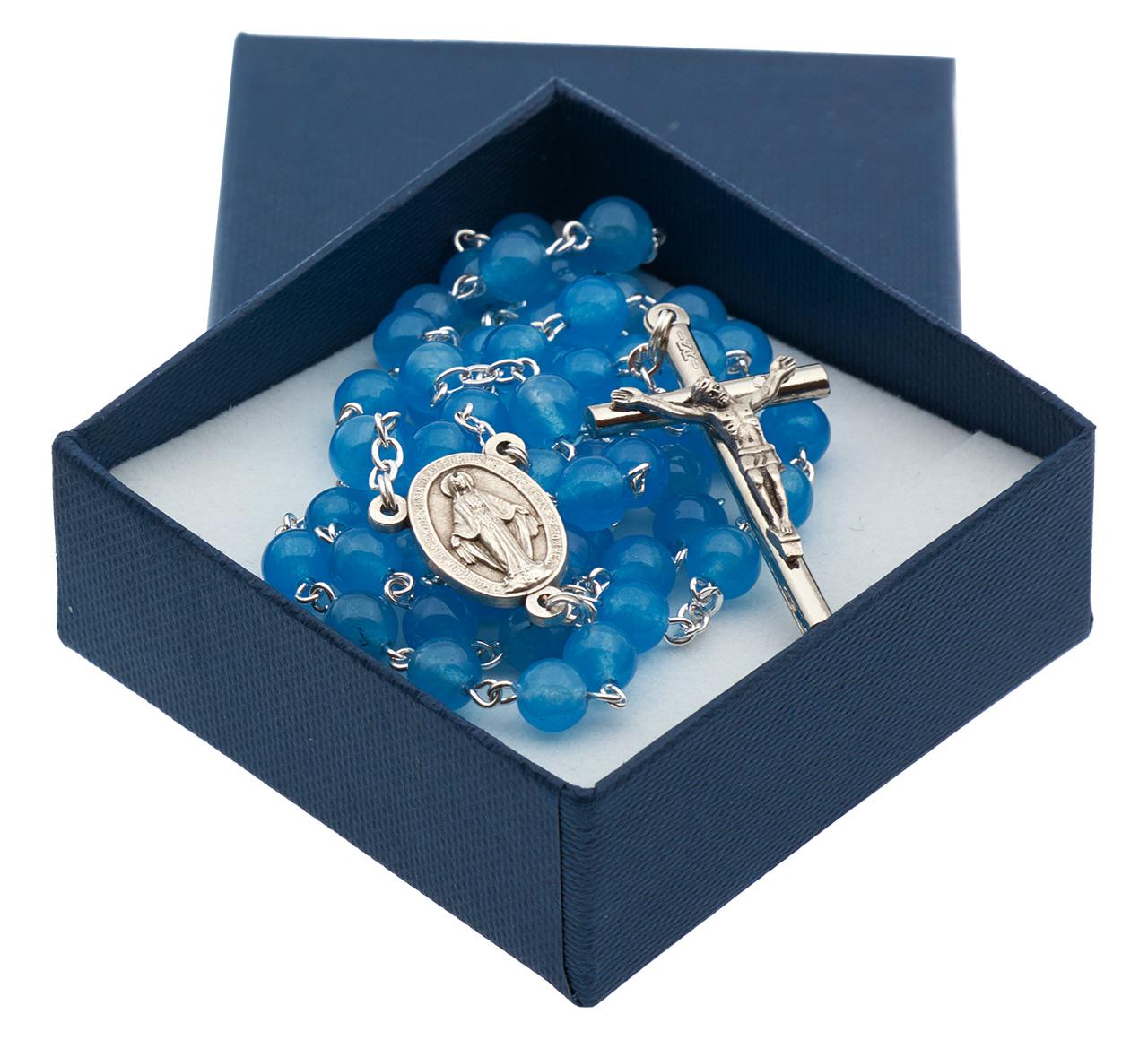 Kék jáde, ásvány, 5-tizedes rózsafüzér