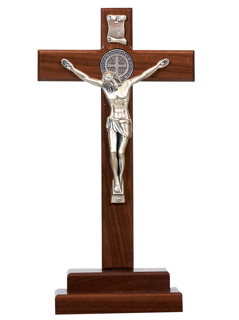 Nyitható Szent Benedek álló feszület zebránofából, 30 cm 