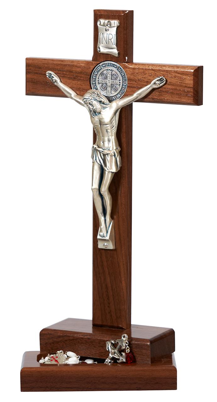 Nyitható Szent Benedek álló feszület zebránofából, 30 cm 