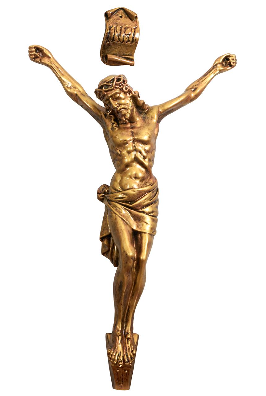 Szobor Korpusz (Krisztus) + INRI arany patina színben, 65 cm