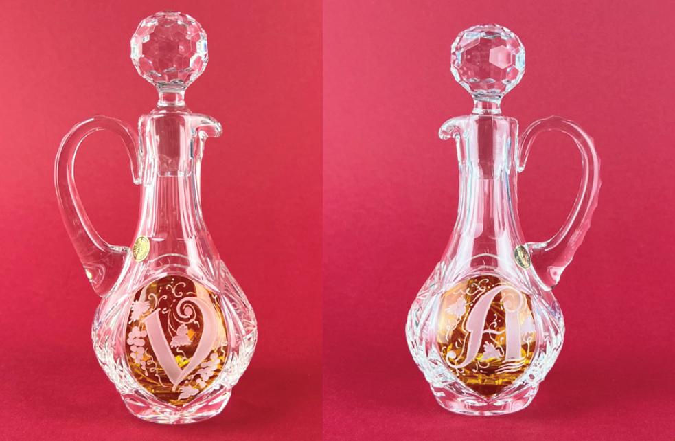 Ólomkristály ampolna szett, aqua és vino, 150 ml