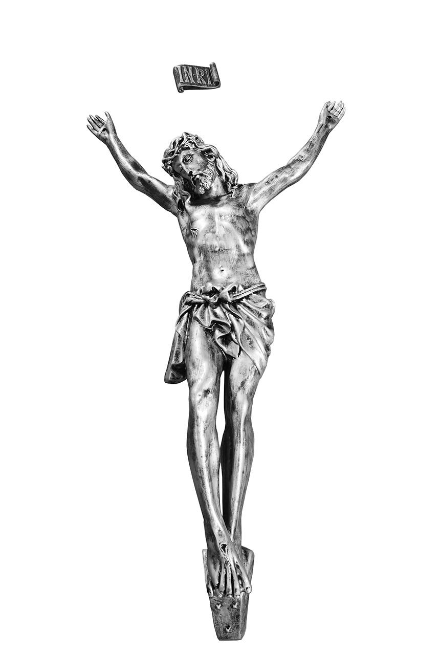 Szobor Korpusz (Krisztus) + INRI ezüst patina színben, 103 cm