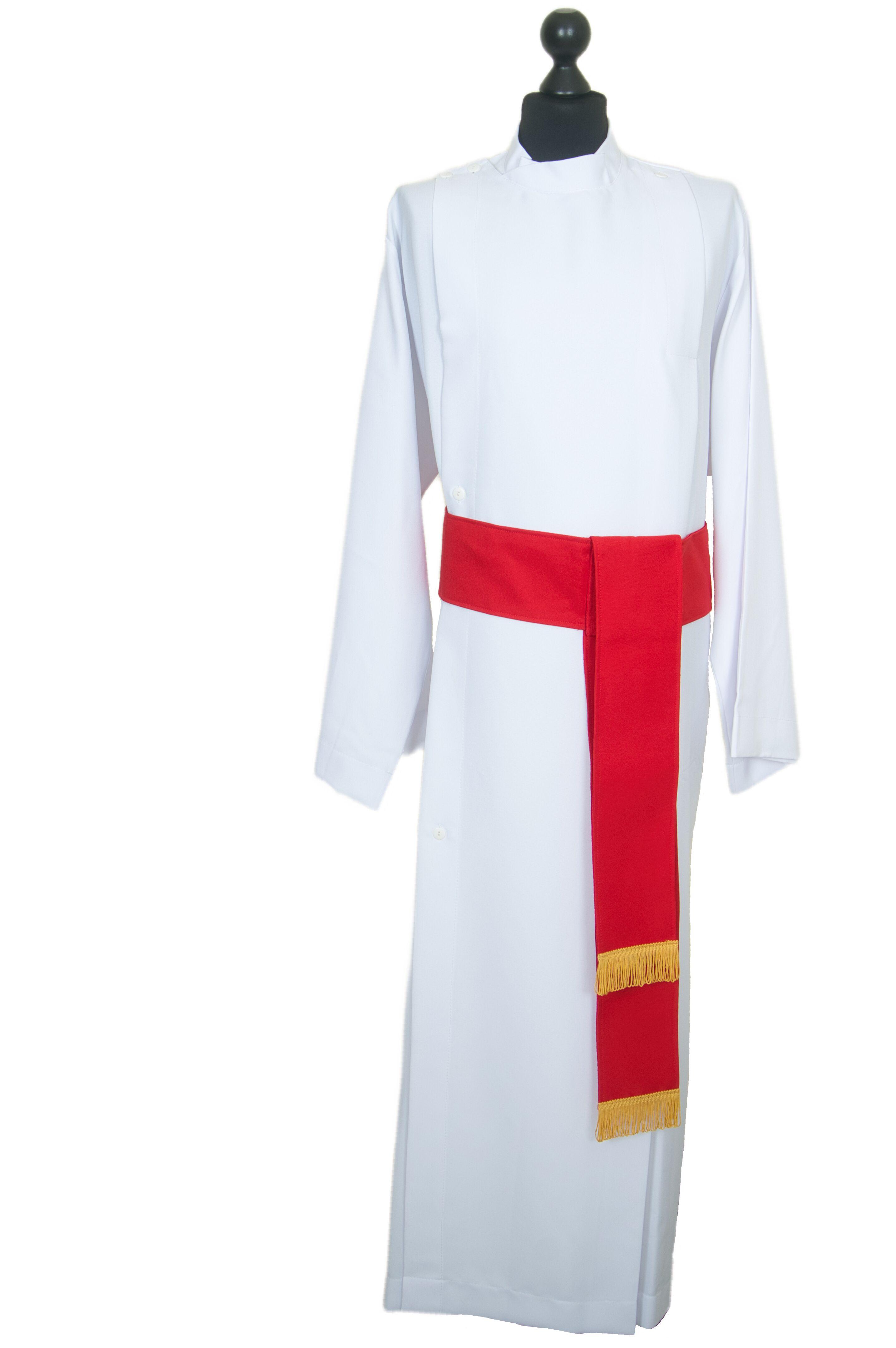 Liturgikus öv piros színben (cingulum)
