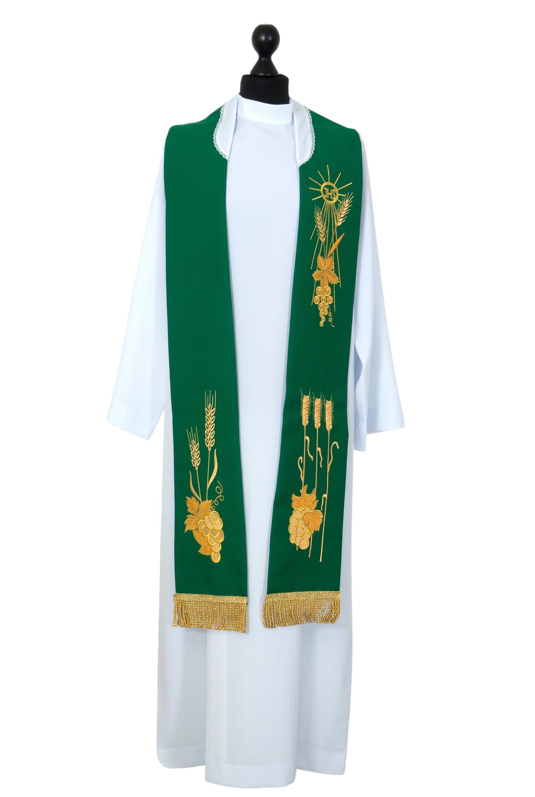 Stóla (zöld) IHS hímzéssel, stólavédővel, rojttal