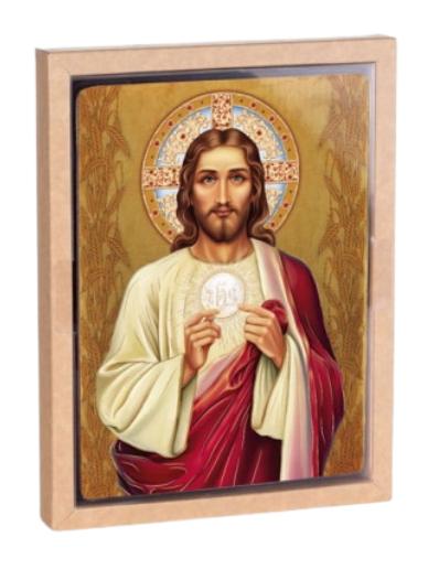Ikon kép, Jézus ostyával a kezében, 11 cm x 17 cm
