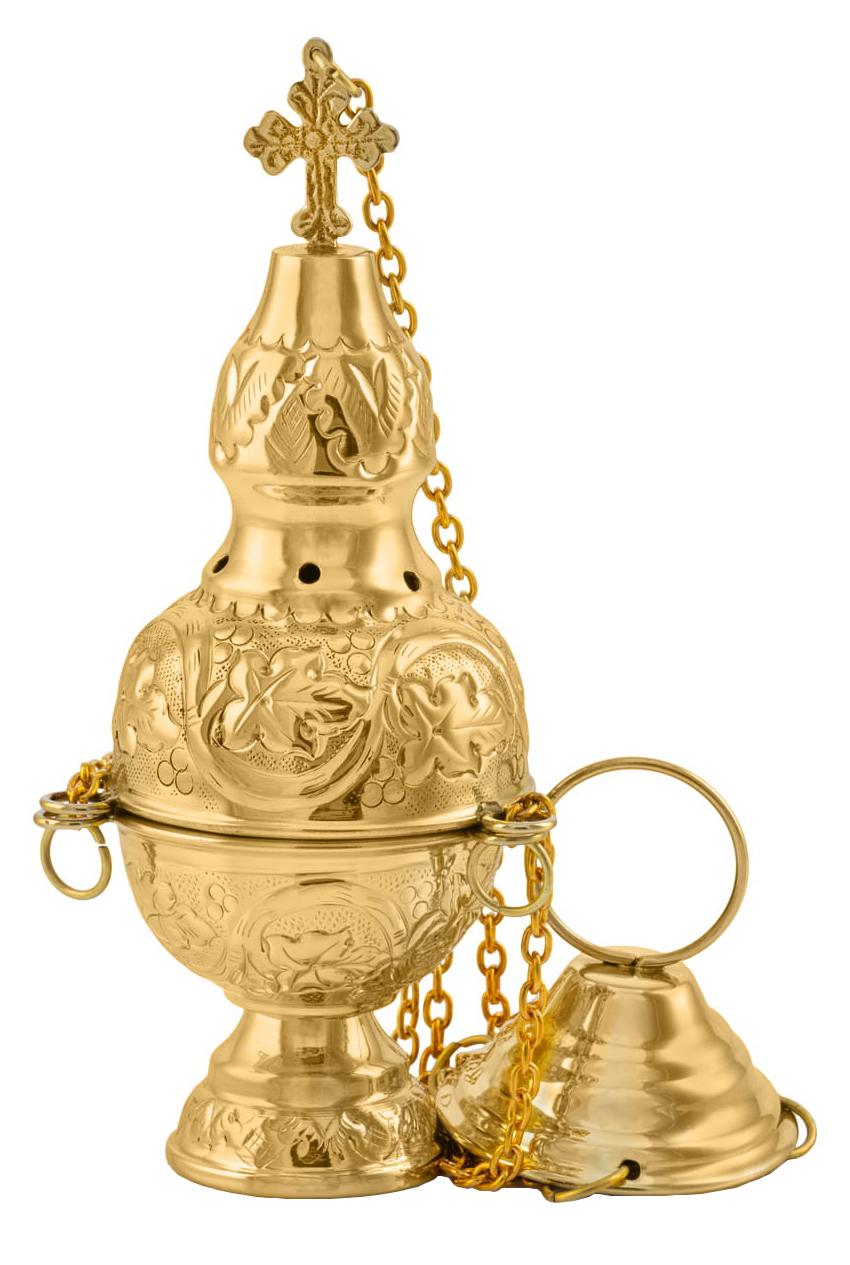 Turibulum, füstölő aranyszínű, 21 cm