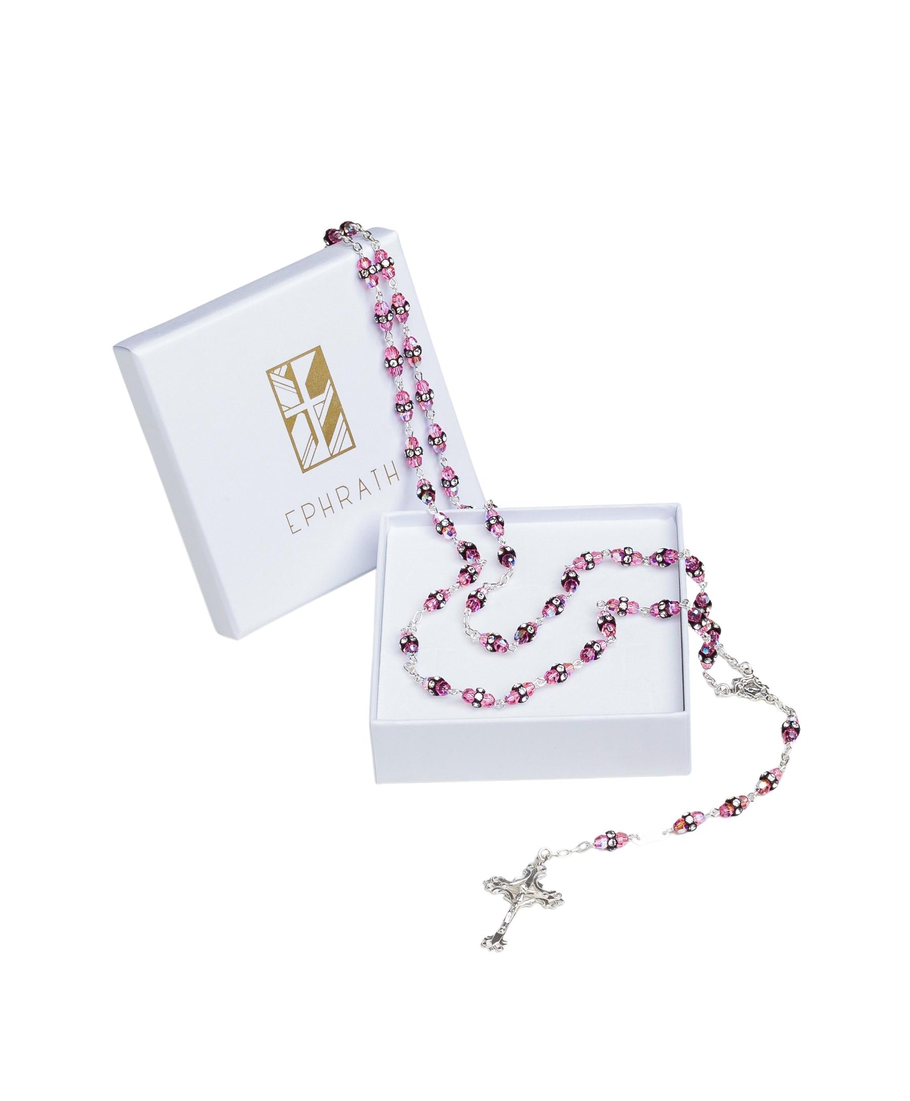 EPHRATH | Rózsaszín Swarovski kristály strassz gyűrűs rózsafüzér