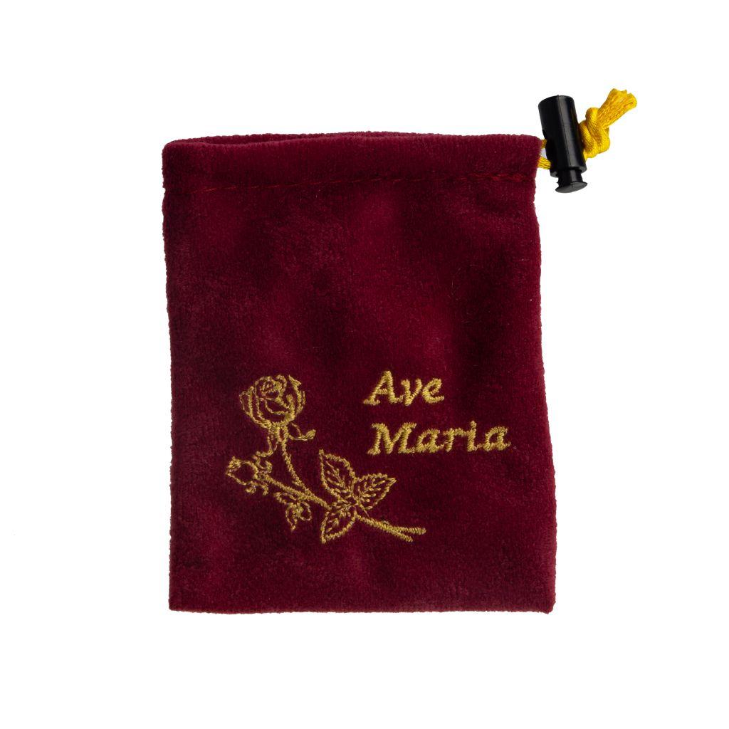 Szövet, bordó rózsafüzértartó, Ave Maria hímzéssel