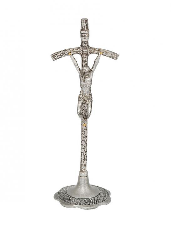 Álló pápai fém feszület ezüst színben, 18,5 cm-es