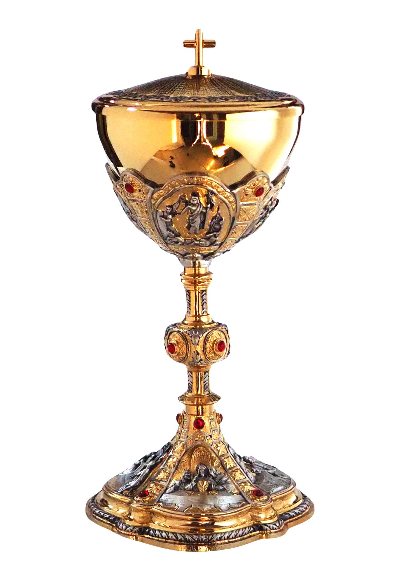 aranyozott-ciborium-ezust-elemekkel-es-piros-szinu-kovekkel-diszitve-24-cm-magas-