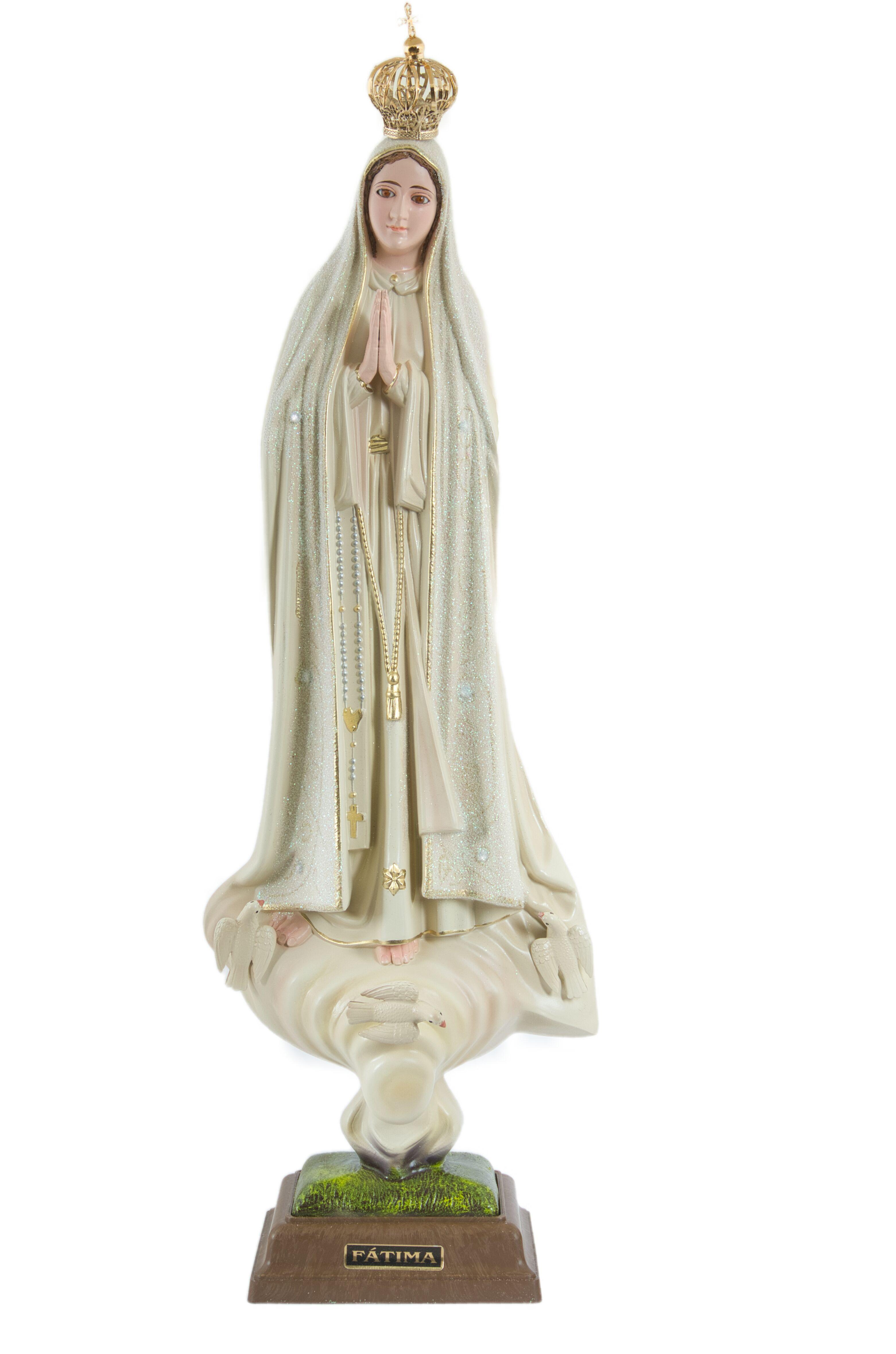 Fatimai Mária szobor aranyszínű 44cm-es üvegszemű