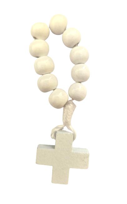 Fa, zsinóros, fehér, 1-tizedes rózsafüzér