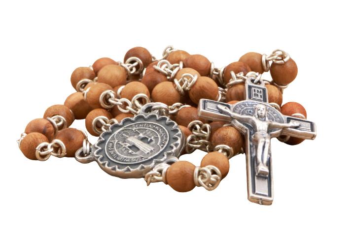 Szent Benedek rózsafüzér olívafából (gyűrűs)