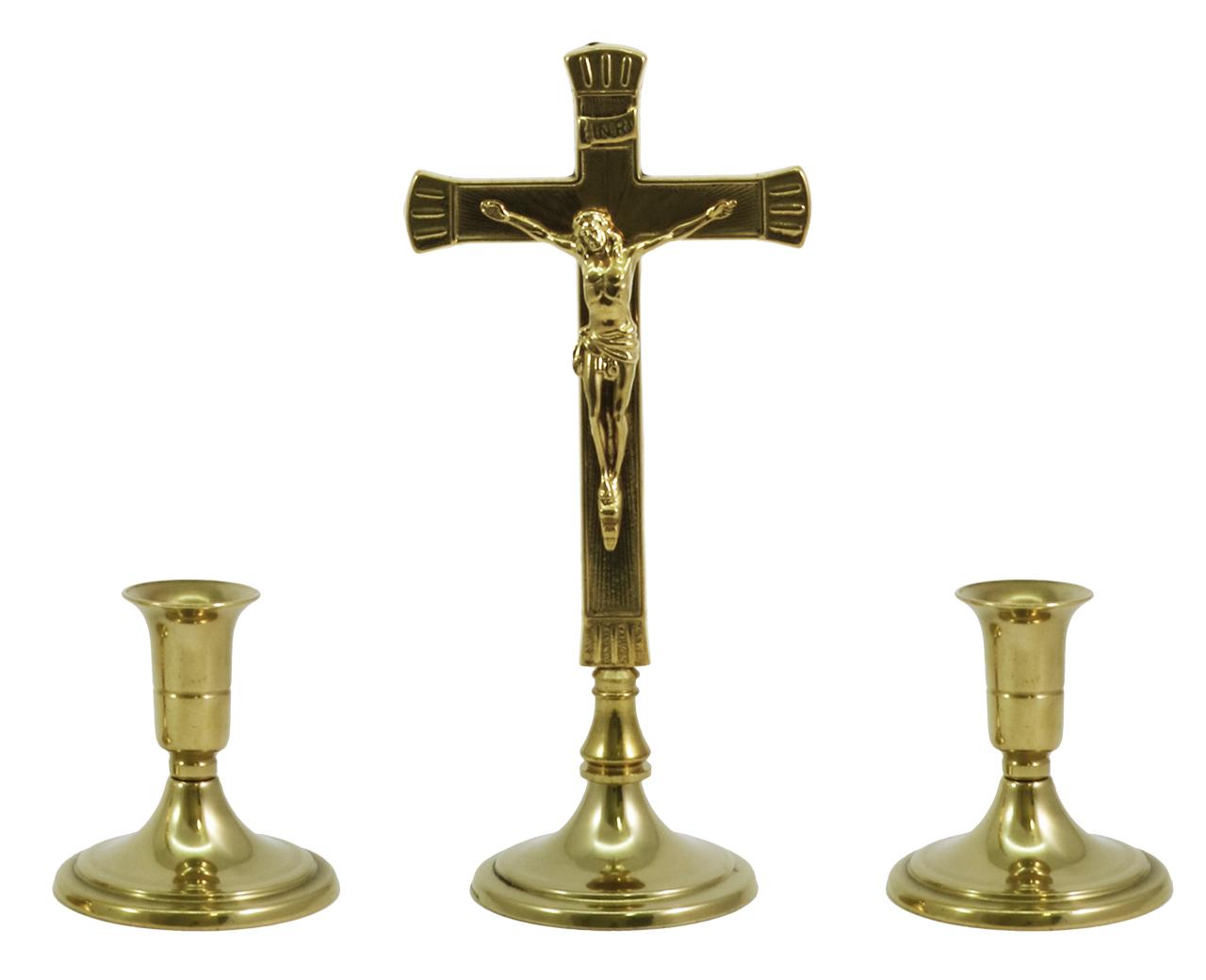 Oltárkereszt két gyertyatartóval, 25,5 cm magas
