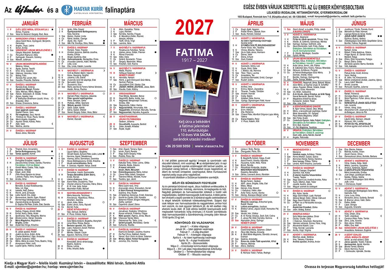 Egylapos falinaptár 2027 (Új Ember)